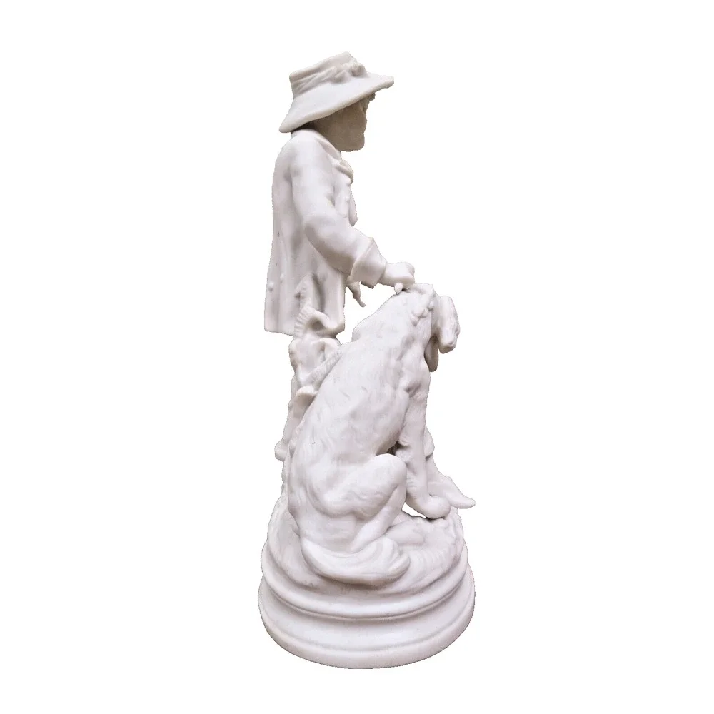 Antique French White Parisian Figurine - Boy And His Dog Figurine 11" - Picture 3 of 10